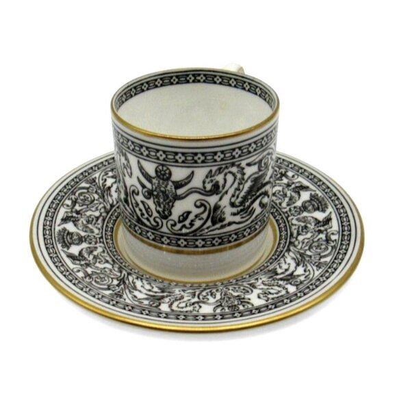 WEDGWOOD FLORENTINE Espresso Black Cup And Saucer Set England - Picture 1 of 13